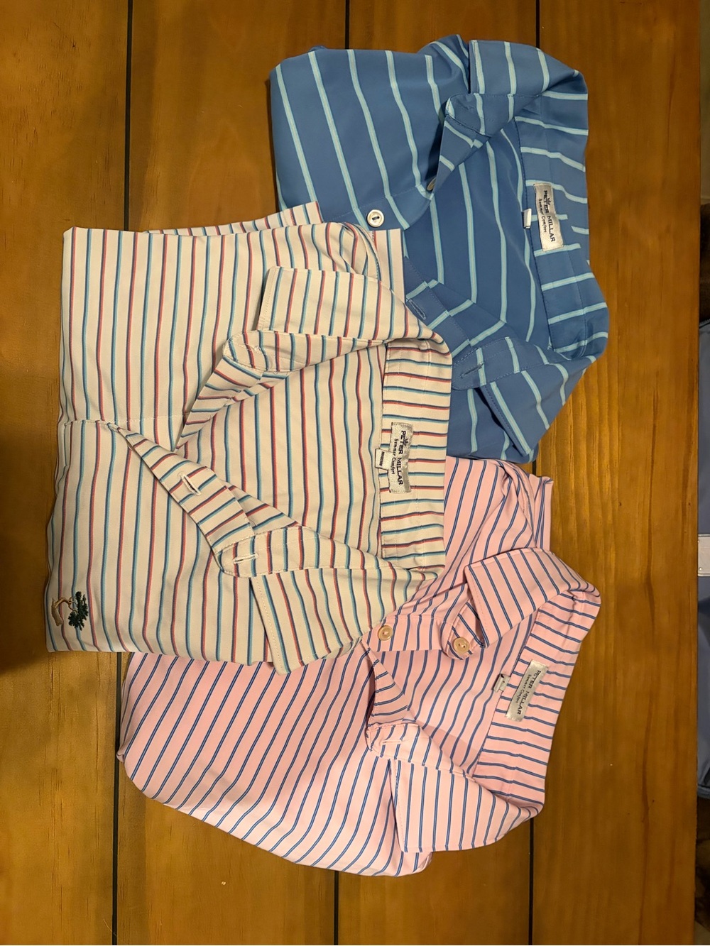 DRIFTWOOD Carlton Woods Striped Golf Polo Tops in Blue, Pink, White 3 pack Large - Picture 2 of 6